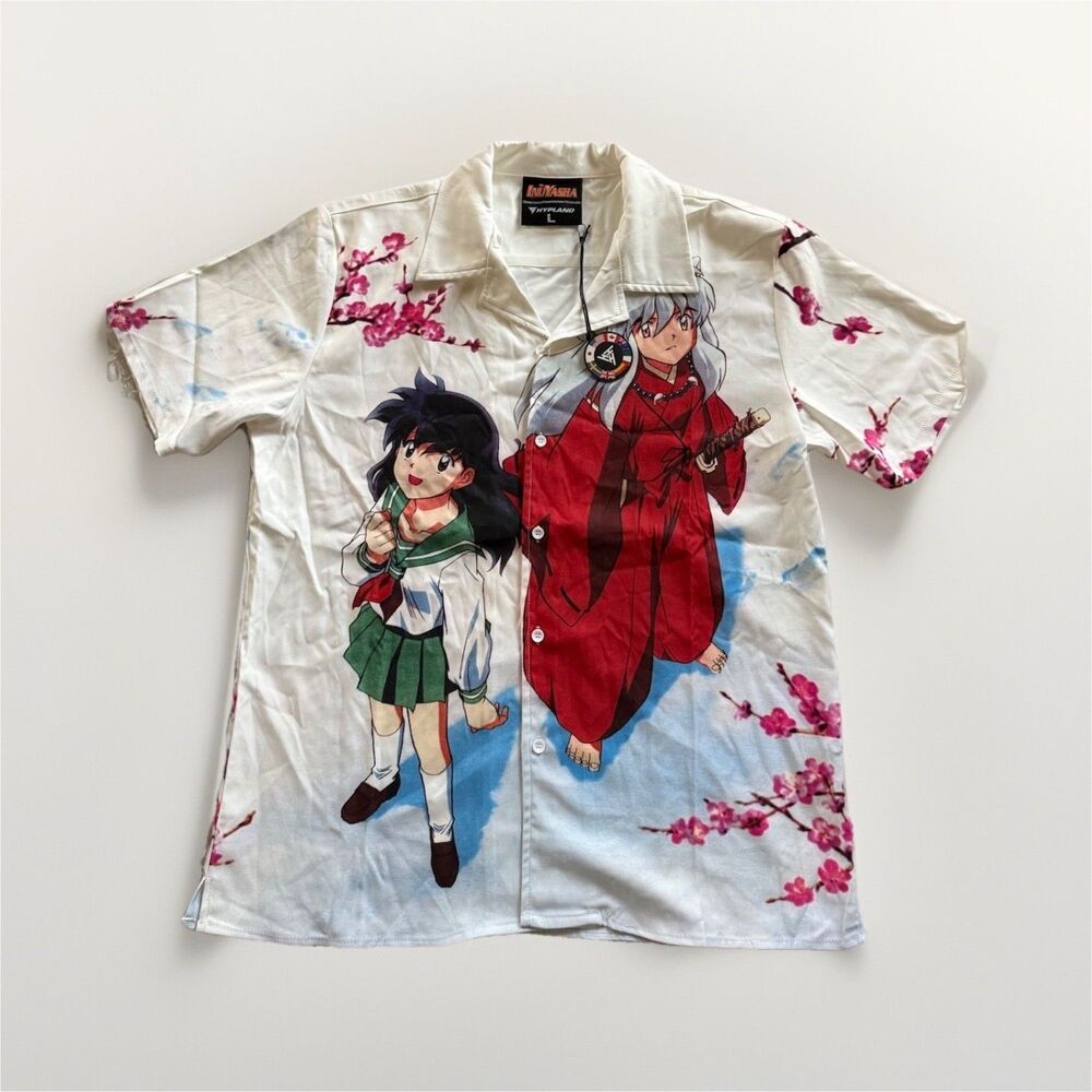 NWT Y2K Hypland x Inuyasha Men's Satin Graphic Print Short Sleeve Shirt - L